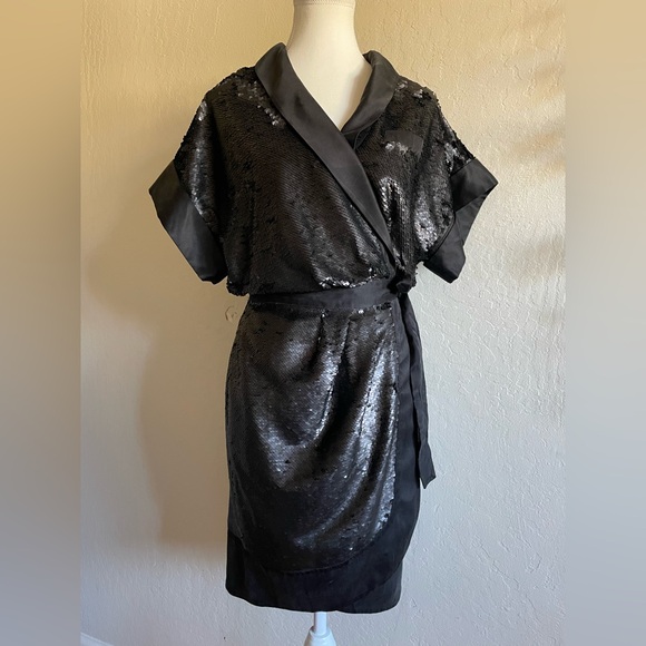 Banana Republic Black Sequin Wrap Dress - Picture 1 of 14
